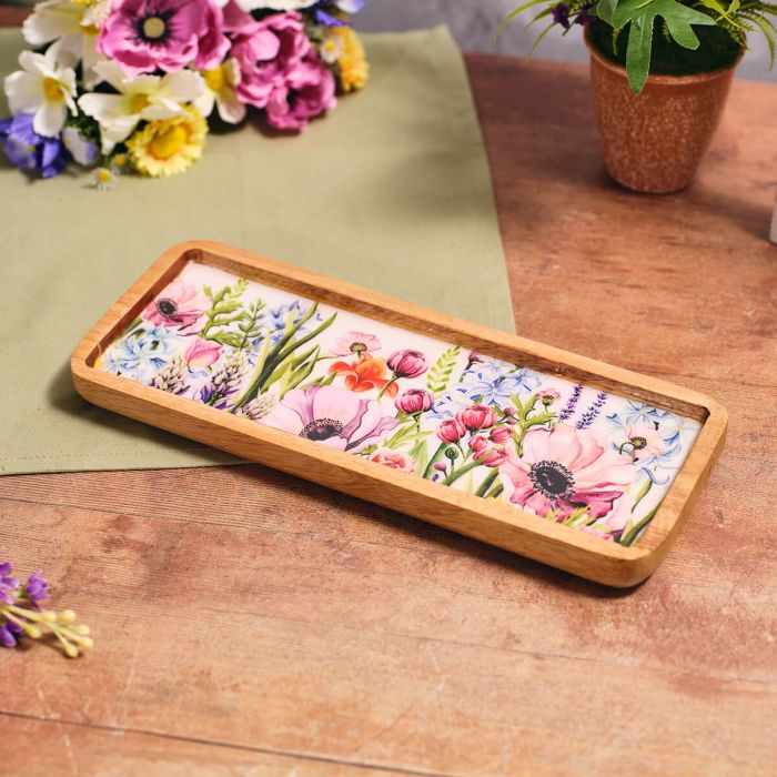 Floral Serenade Mango Wood Long Tray