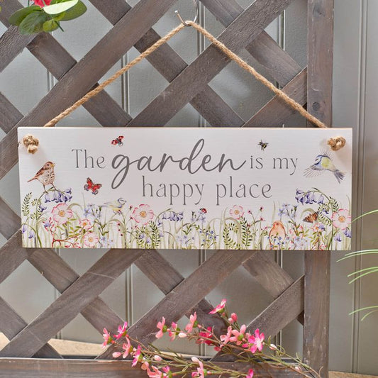 Garden Birds Happy Place Wooden Plaque