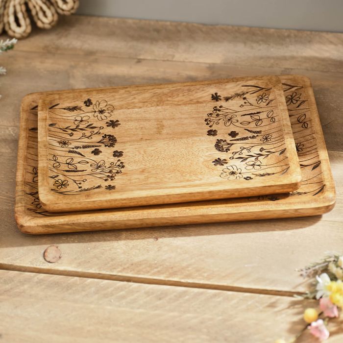 Etched Mango Wood Rectangle Tray