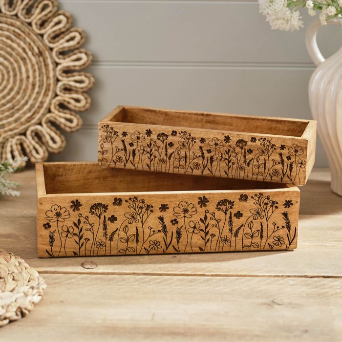 Etched Mango Wood Rectangle Trug