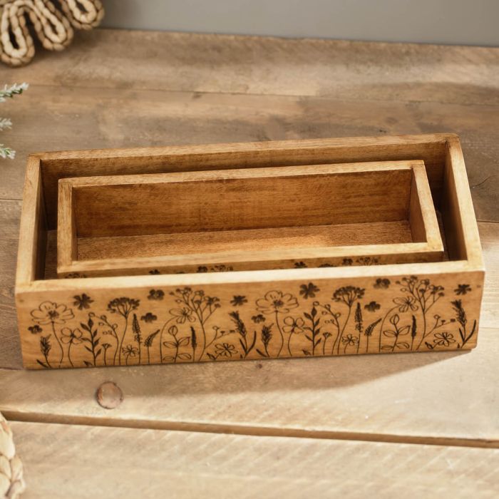 Etched Mango Wood Rectangle Trug
