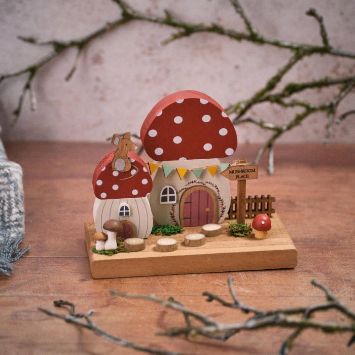 Toadstool Tales Mushroom Place Double Wooden House Block