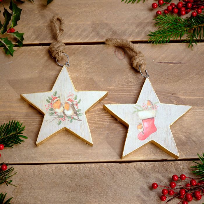 Christmas Robin Wooden Star
