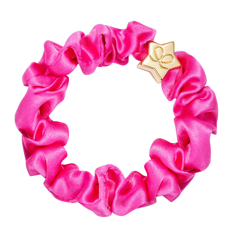 By Eloise Bangle Band Silk Scrunchie Bubblegum Pink with Gold Star