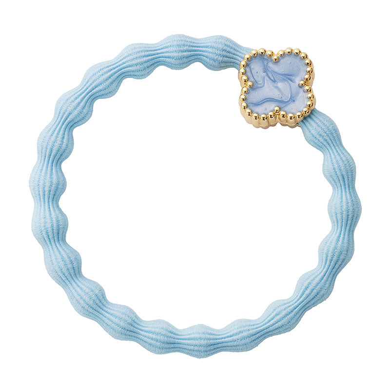By Eloise Bangle Band Sky Blue with Enamel Gold Quatrefoil