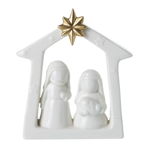Small White Ceramic Nativity Scene with Gold Star