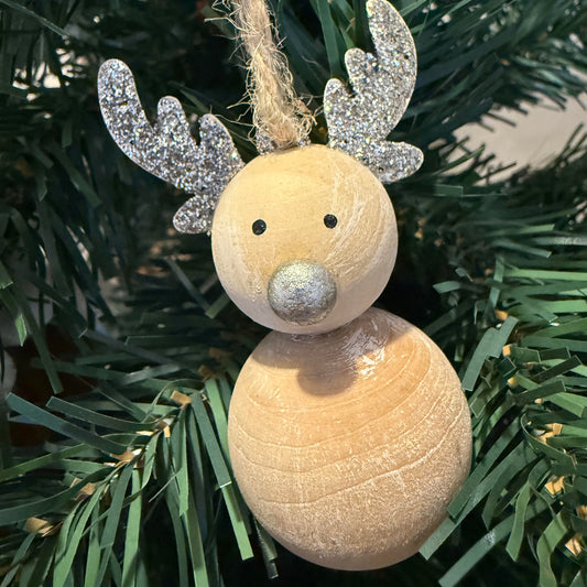 Hanging Wooden Reindeer with Silver Antlers