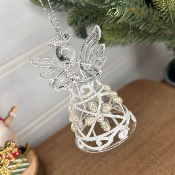 Glass Angel with Pearl and Glitter