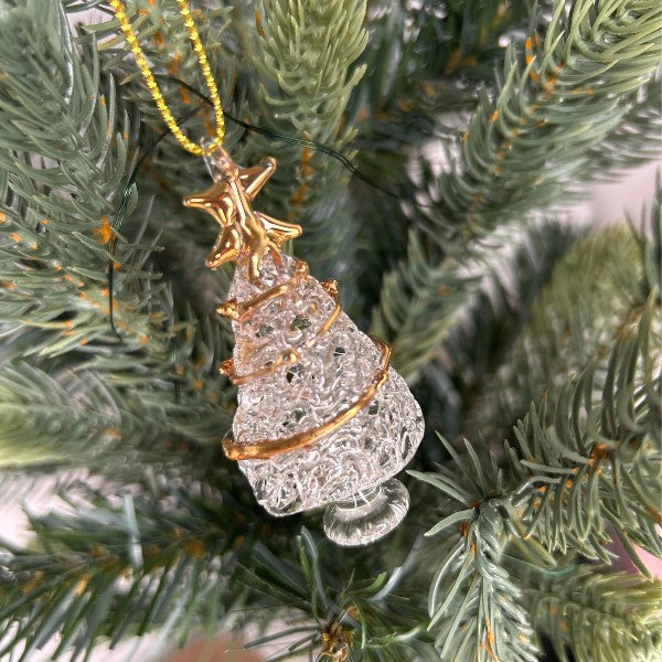 Small Glass Christmas Tree with Gold Garland