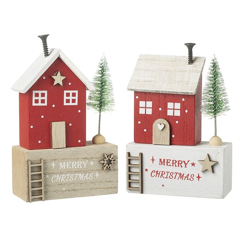 Merry Christmas House Block with Bristle Tree