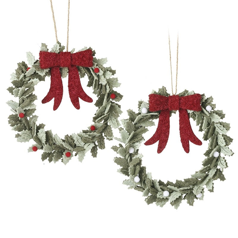 Felt Holly Leaf Wreath with Red Bow