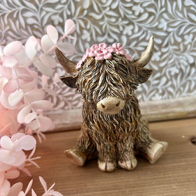 Highland Cow Ornament with Flower Crown