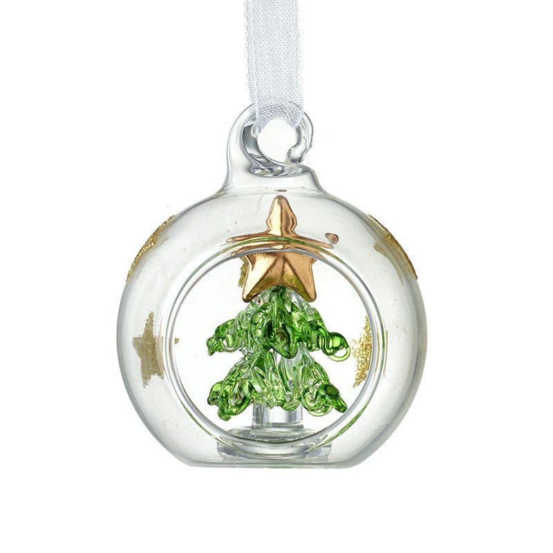 Clear & Gold Glass Star Bauble with Tree