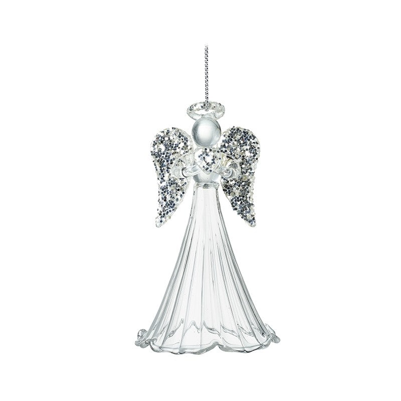 Hanging Glass Angel Glitter Wings & Fluted Dress