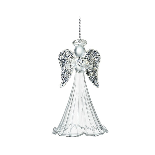 Hanging Glass Angel Glitter Wings & Fluted Dress