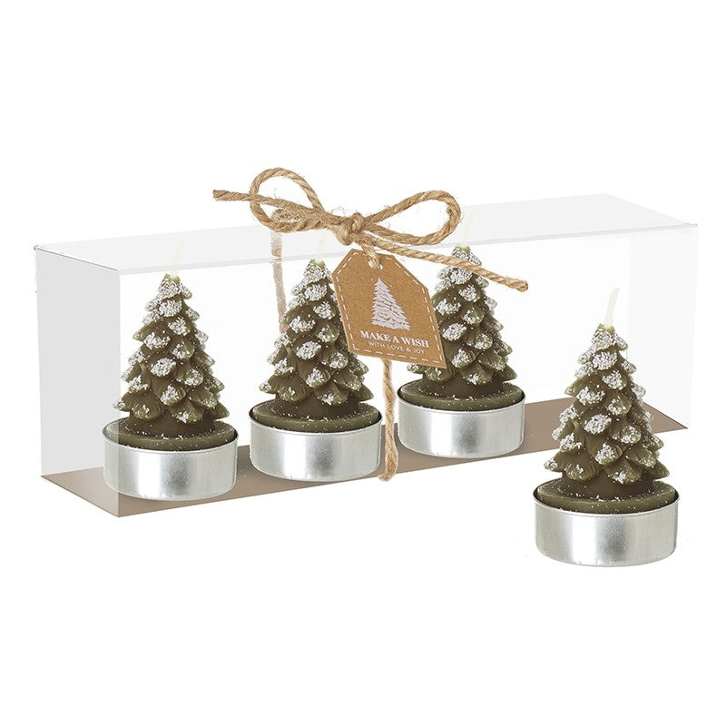 Set of 4 Green Tree T-Light Candles