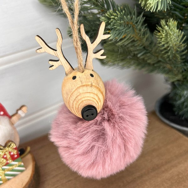 Pink Reindeer Pom Pom Decoration