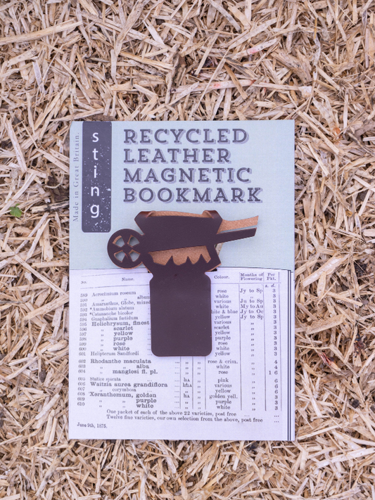 Recycled Leather Wheelbarrow Bookmark