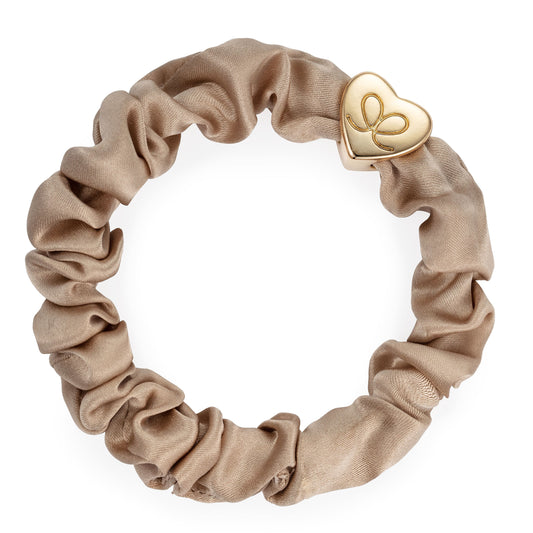 By Eloise Bangle Band Silk Scrunchie Sand with Gold Heart