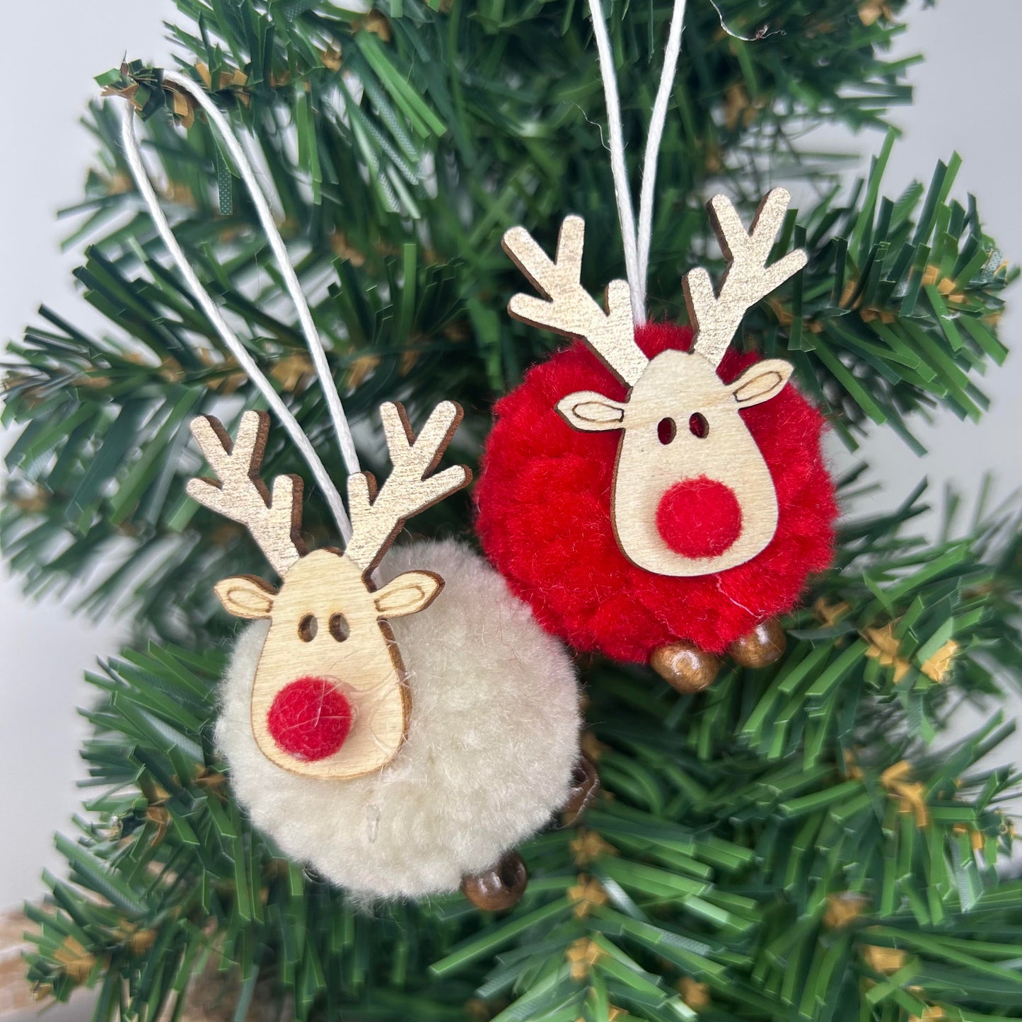 Set of 4 Reindeer Pom Pom Decorations