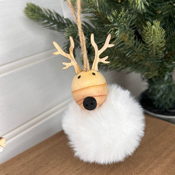 White Reindeer Pom Pom Decoration