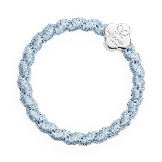 By Eloise Bangle Band Woven Silver Quatrefoil Faded Denim