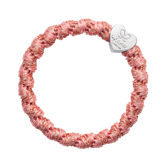 By Eloise Bangle Band Woven Silver Heart Flamingo Pink