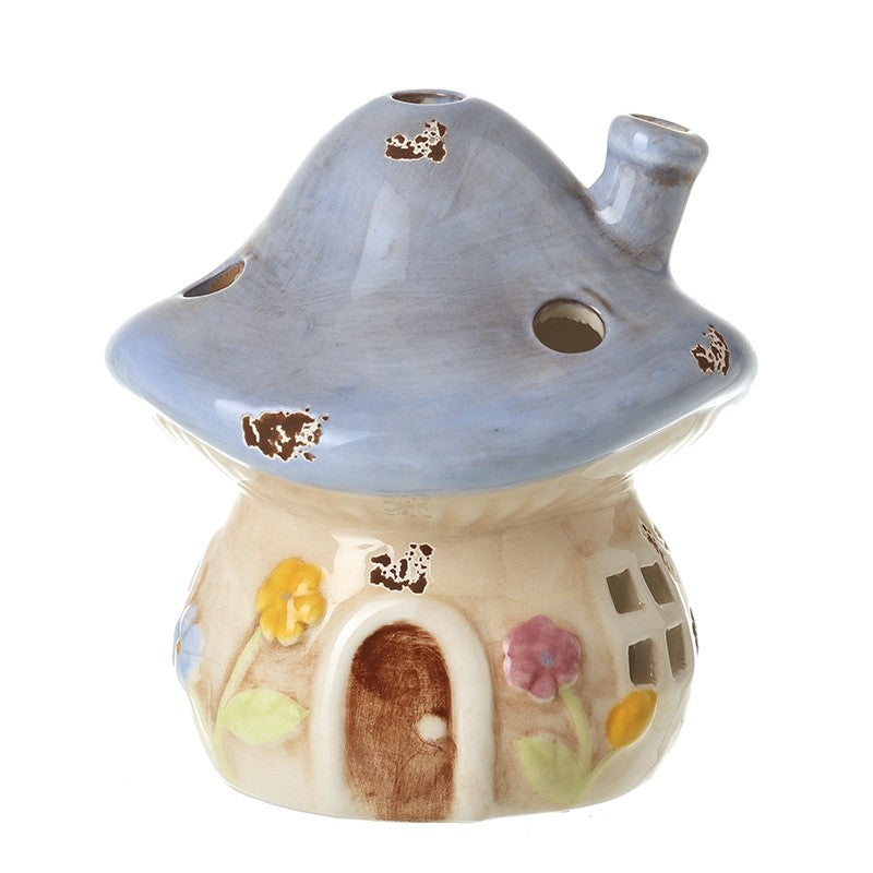 Blue Ceramic Mushroom House Ornament