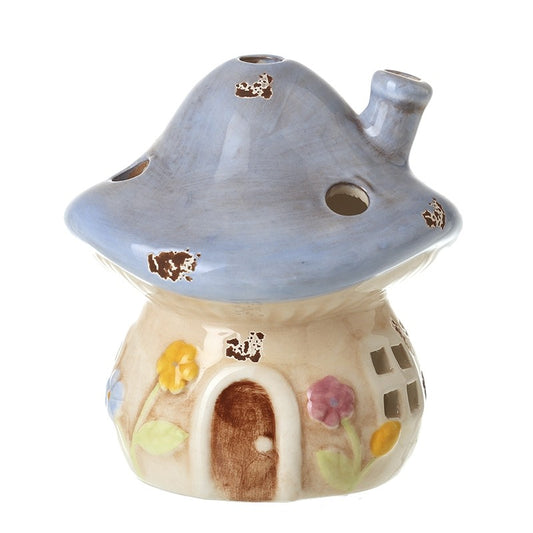 Blue Ceramic Mushroom House Ornament