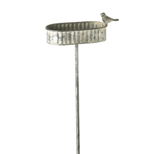 Metal Flower Pot with Bird Garden Stake