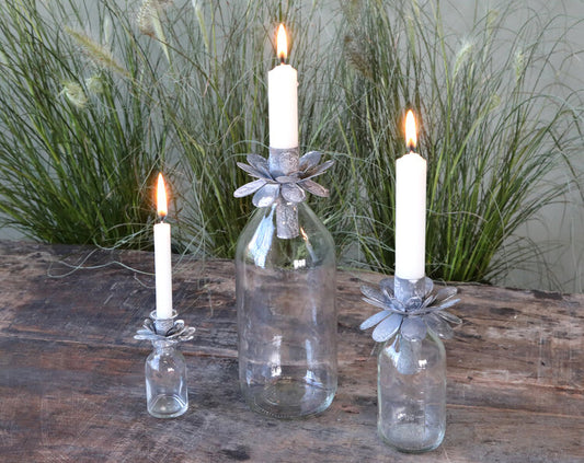 Medium Glass Bottle Short Dinner Candle Holder