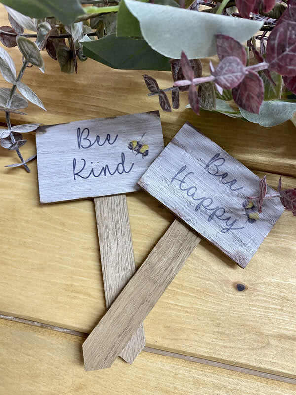 Bee Happy/Bee Kind Wooden Plant Stake