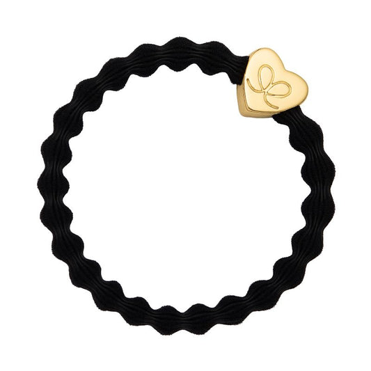 Black Bangle Band with Gold Heart