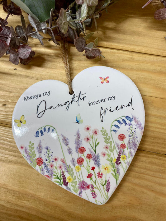 Floral Daughter Ceramic Heart Hanger