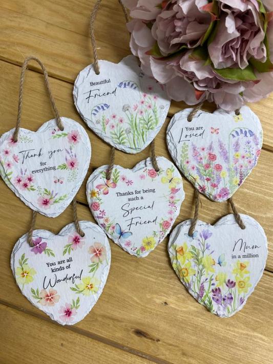 Floral Slate Heart Hanger