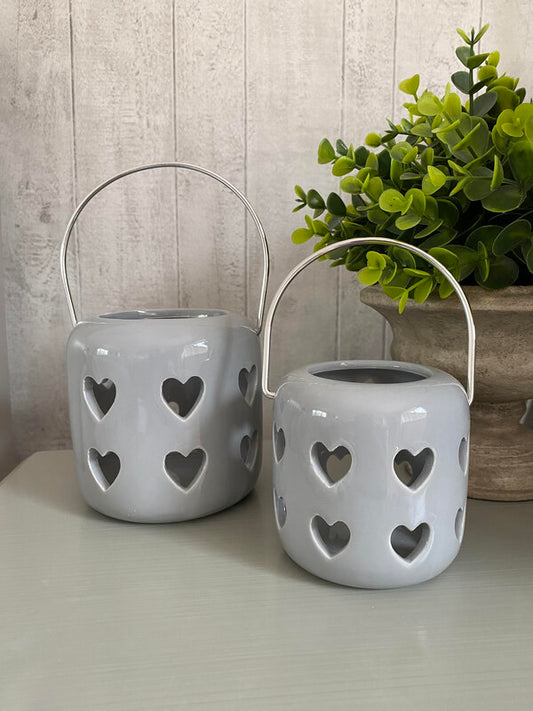 Grey Heart Ceramic T-Light Holder