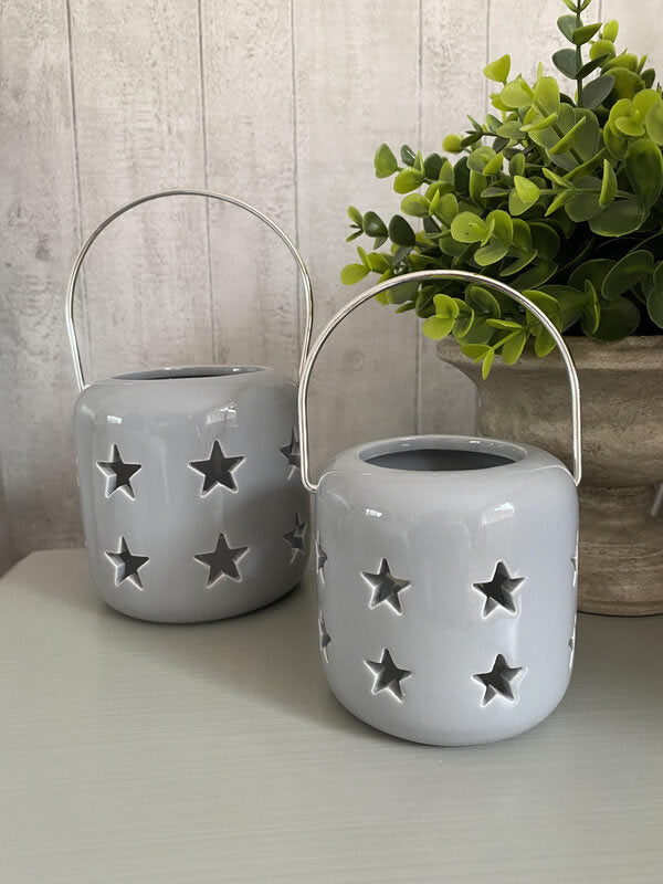 Soft Grey Star Detail Lantern