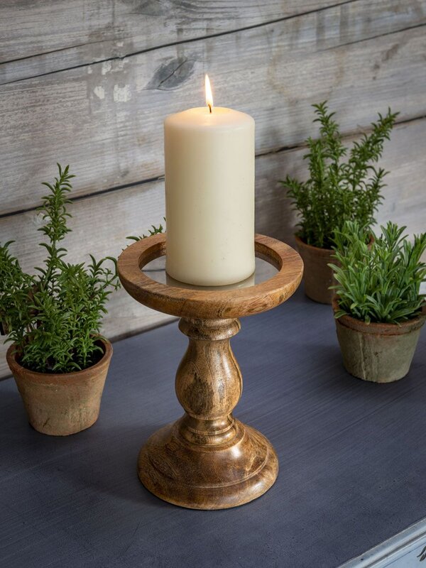 Large Natural Wood Pillar Candle Holder