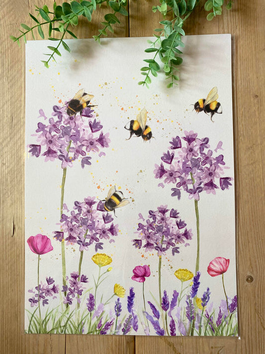 Lavender Bee A3 Wall Print