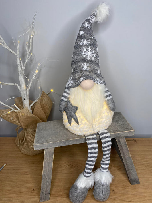 Light Up Sitting Gonk with Grey Snowflake Hat
