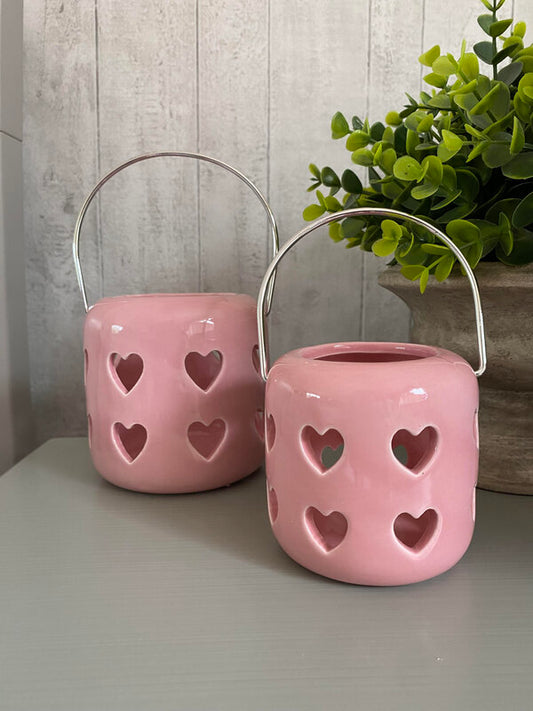Pink Heart Ceramic T-Light Holder