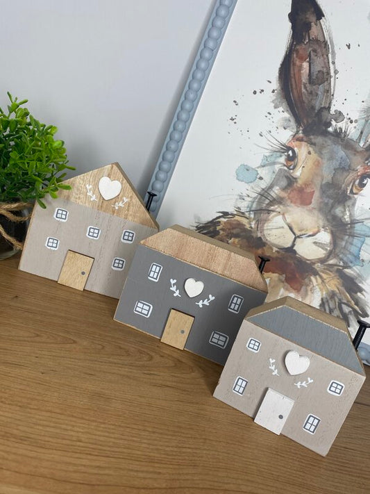 Set of 3 Wooden House Blocks