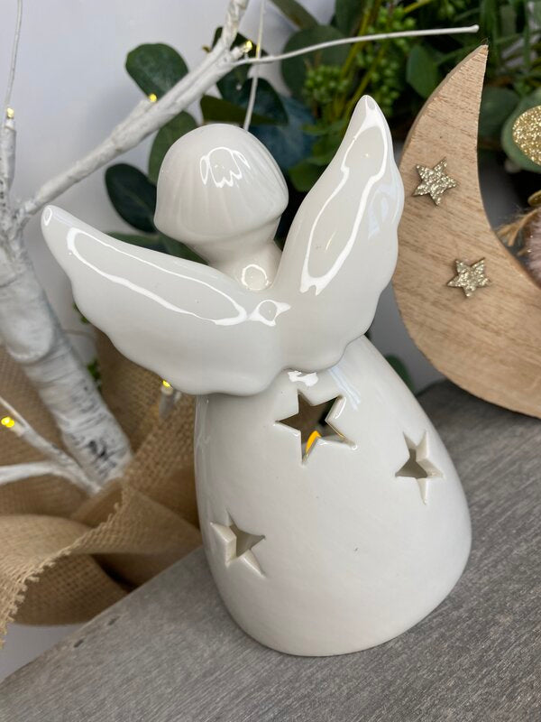 White Ceramic Angel T-Light Holder