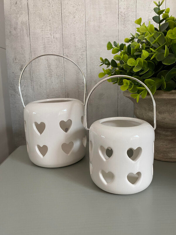 White Heart Ceramic T-Light Holder