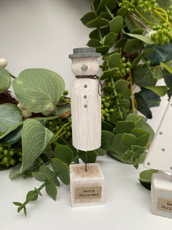 Wooden Snowman on a Stand